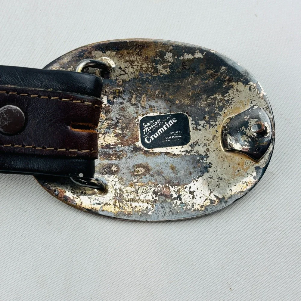 Crumrine Floral Silver Nickel Buckle Simco Saddles‎ Brown Leather Belt Waist 30